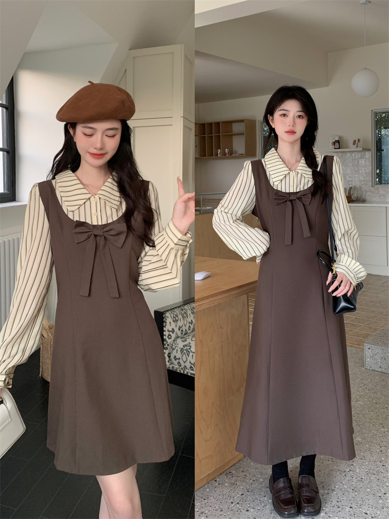 Women's Striped Long Sleeve Shirt Dress 2025 Autumn Plus Size Commuter