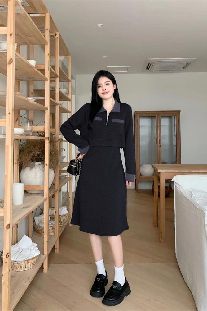 1732982415638_355880.jpg Plus Size Color Block Collar Pocket Long Sleeve Dress for Women Autumn Commute