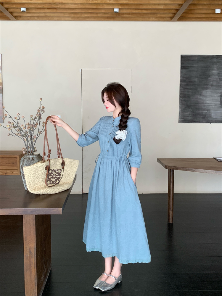 1740914589412_616766.jpg 100% Cotton Jacquard Midi Dress with Accordion Pleats Chinese Literary Style