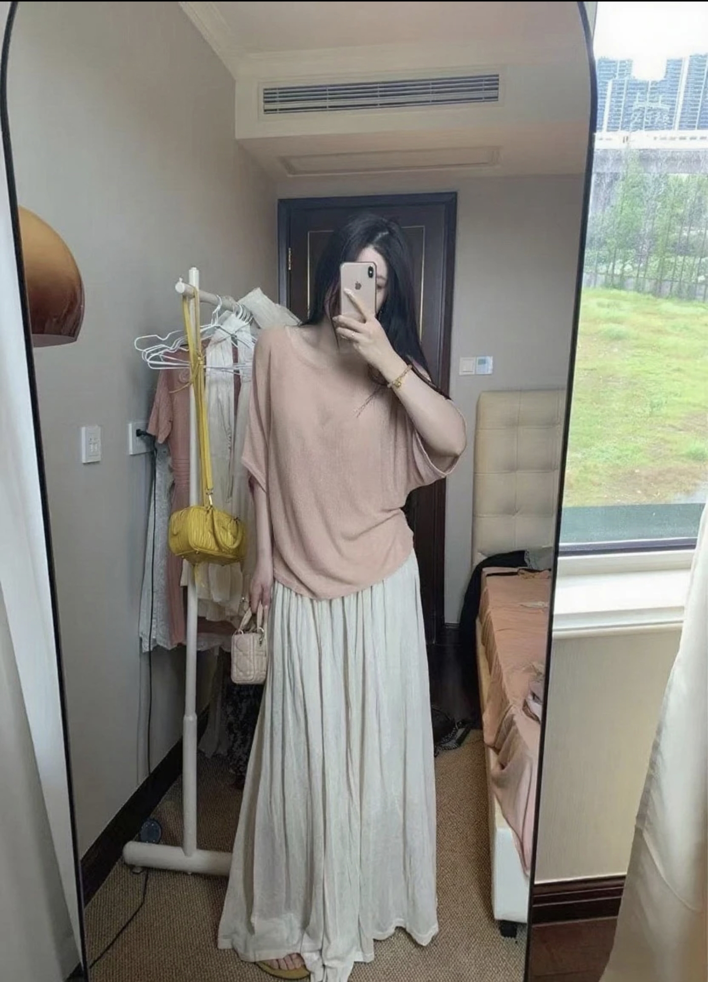 Tencel Linen Knit Top and Skirt Set with Batwing Sleeves