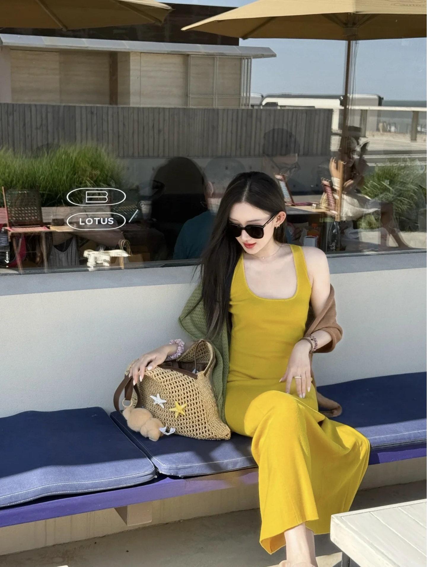 1749711036629_2DKCj4.jpg Korean Style Yellow Cami Dress Two-Piece Set with Green Shawl