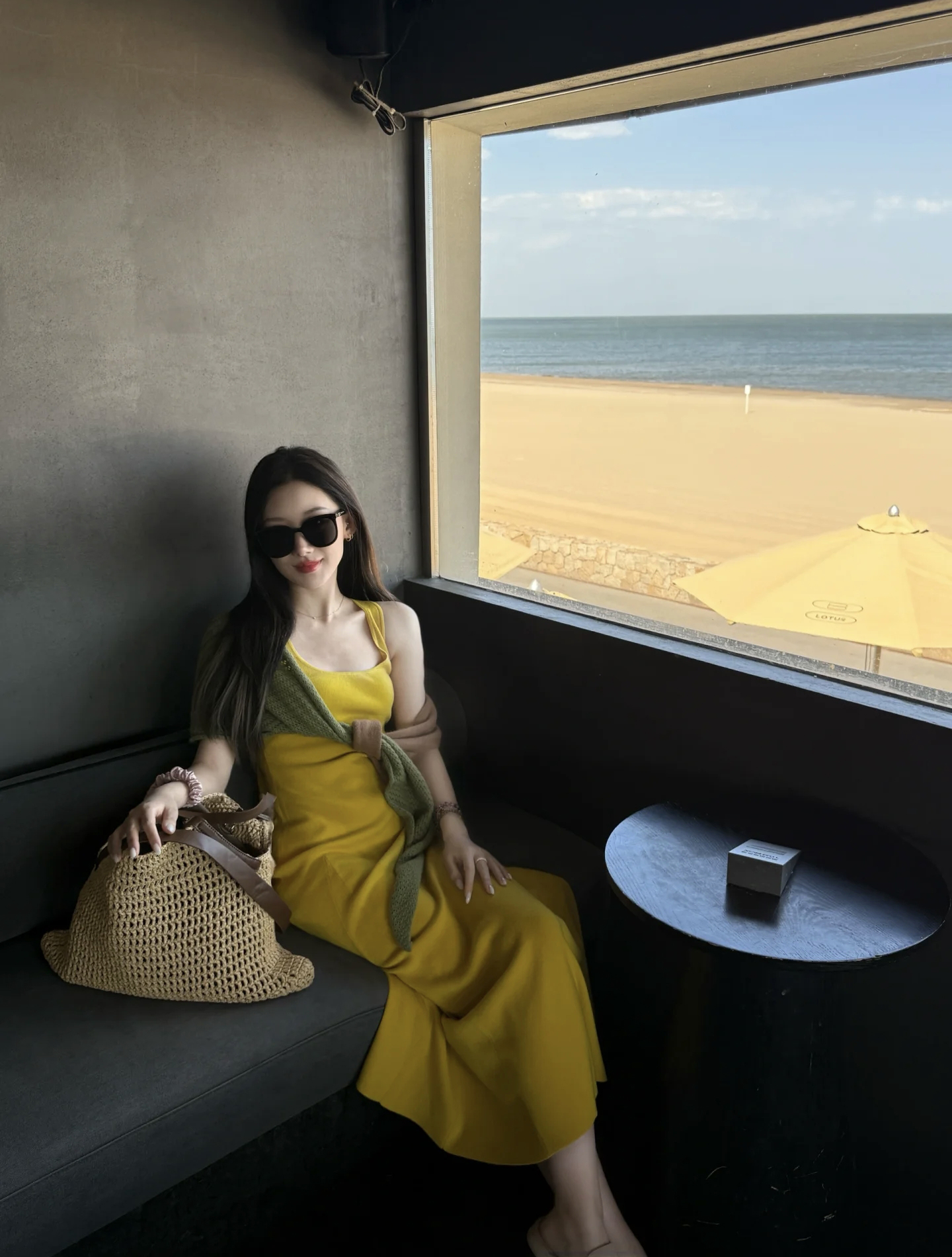 1749711045825_AqandG.jpg Korean Style Yellow Cami Dress Two-Piece Set with Green Shawl