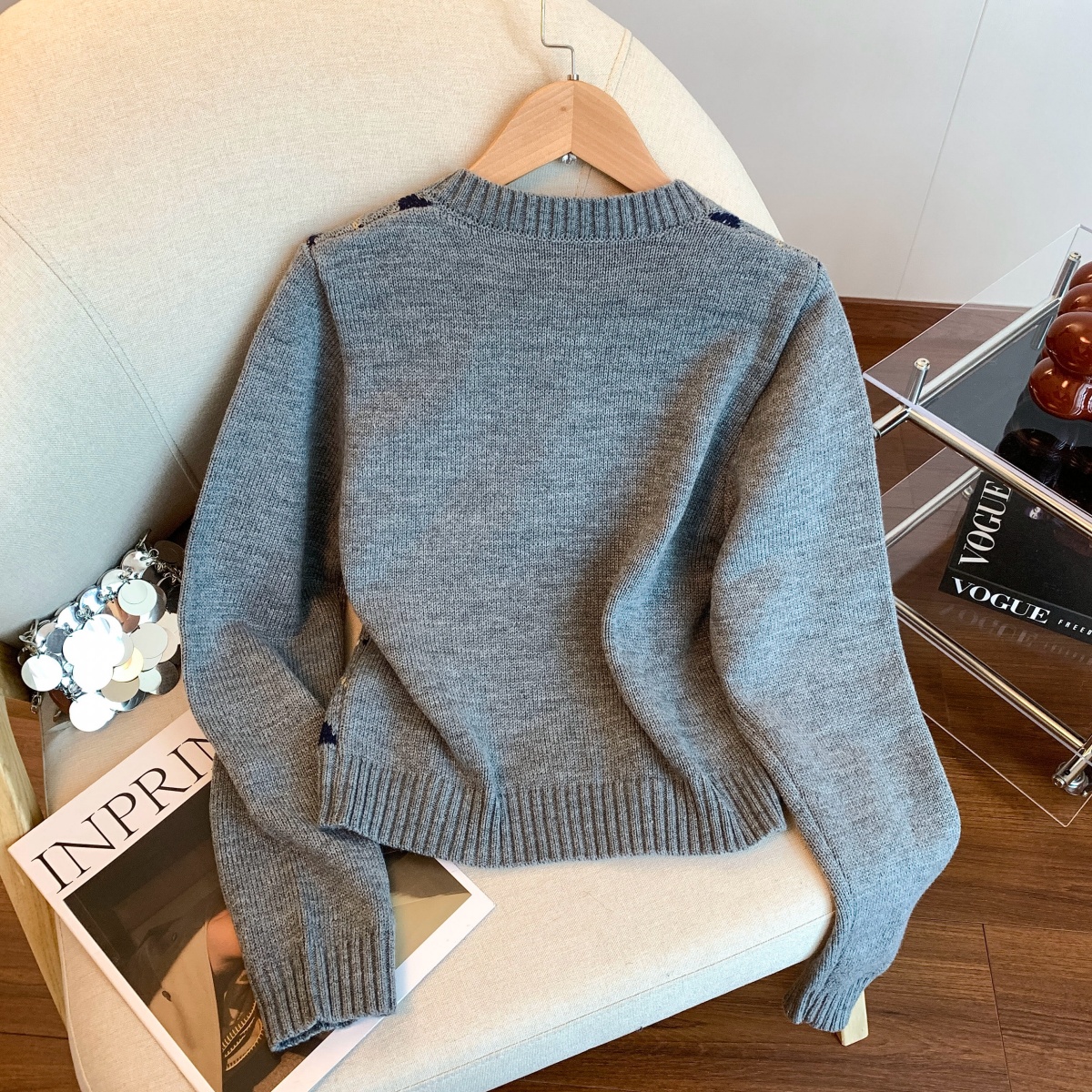 Women's Diamond Knit Cardigan Fall 2026 Casual Round Neck