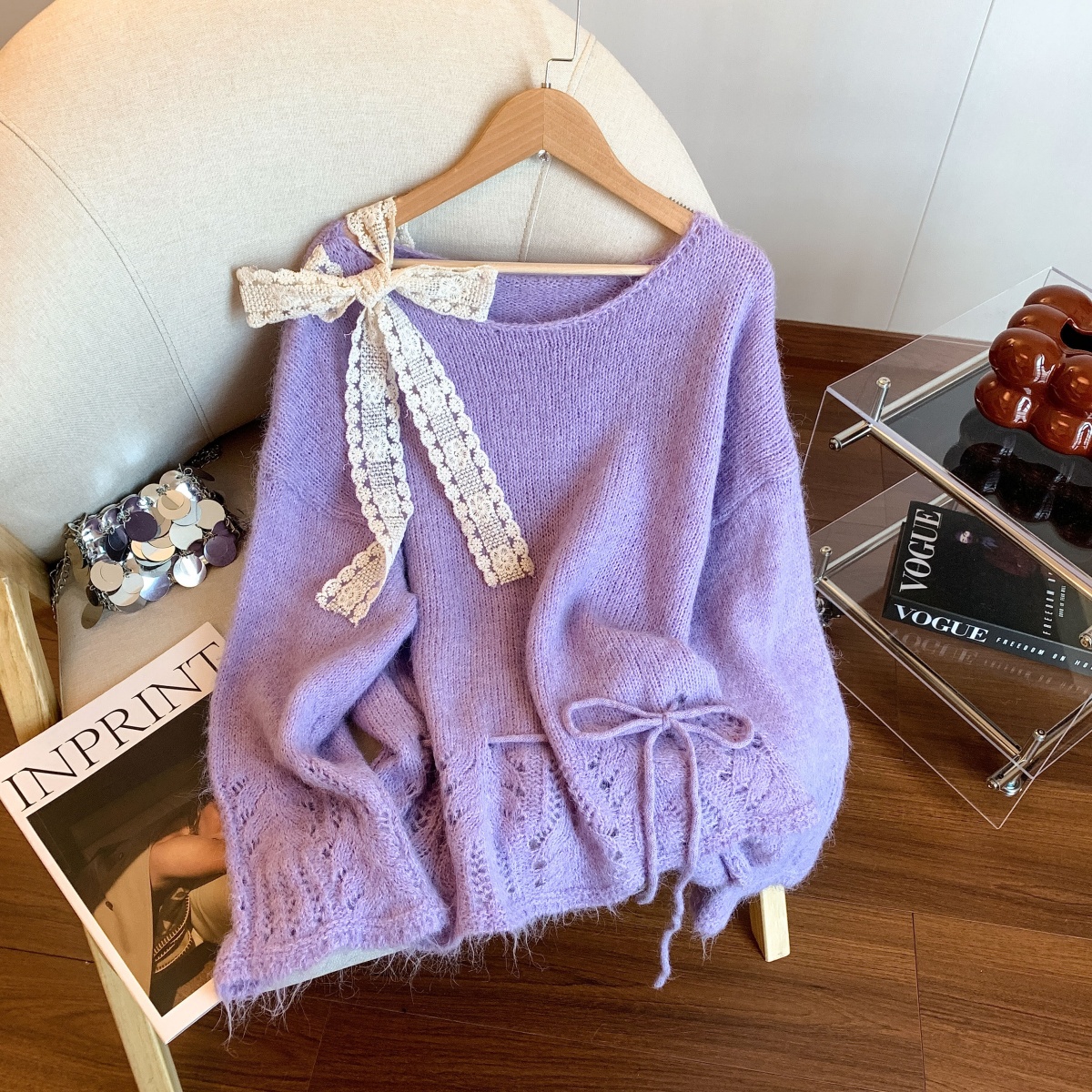 1757609530320_elIGpL.jpg Women's Solid Color Bow Ribbon Knit Sweater Fall Winter Loose Fit Comfortable Top