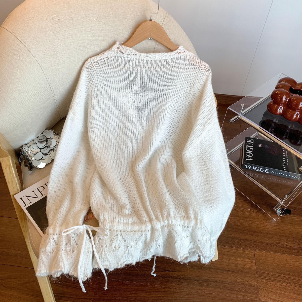 1757708481670_ZhZQKz.jpg Women's V-Neck Open-Front Hollow Knit Cardigan Top Loose Fit Casual Fall Spring