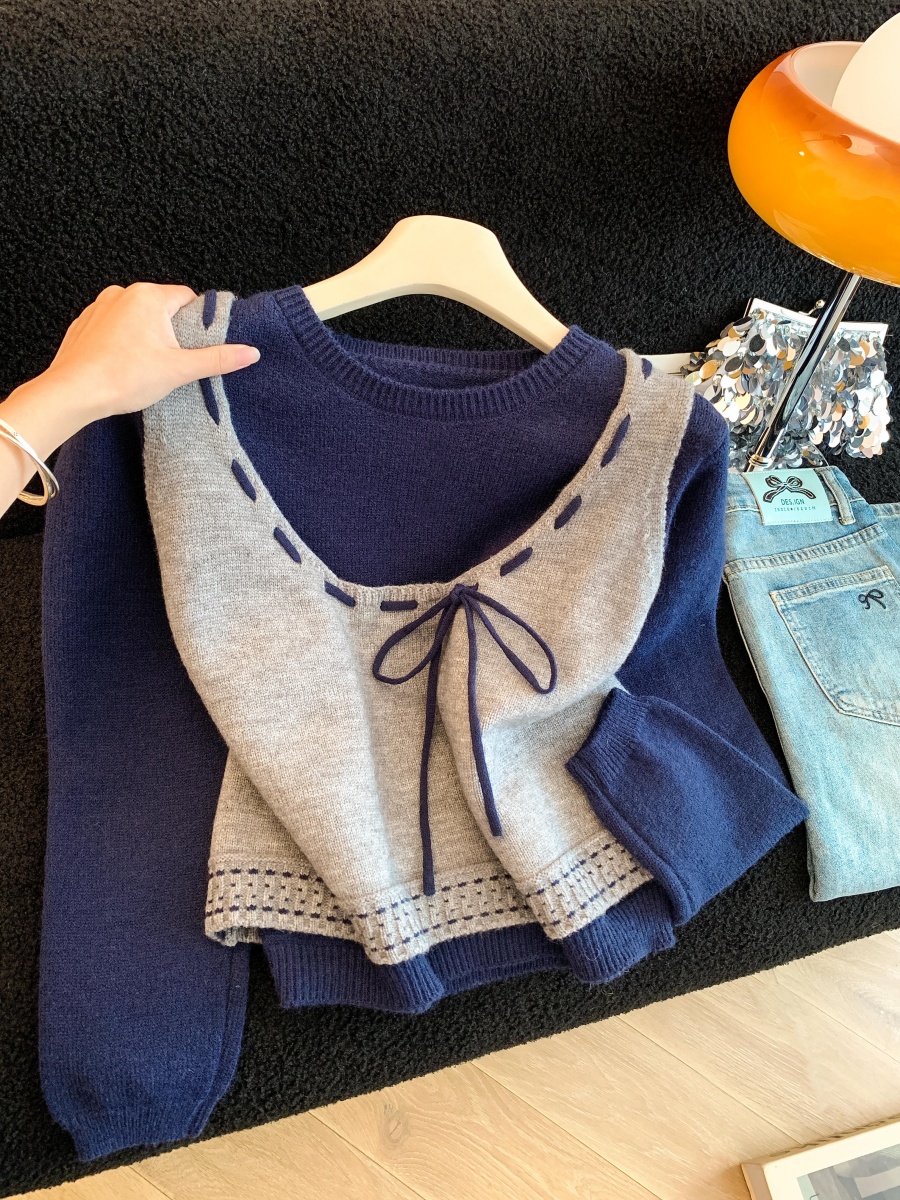 Women's Retro Knit Two-Piece Vest Set for Fall Winter