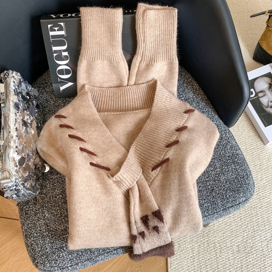 1763657015033_07daX8.jpg 2026 Autumn Korean Retro Knit Sweater with Scarf Collar for Women
