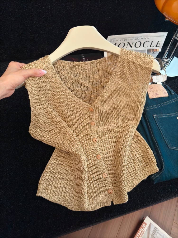 1786075885008_hrSRB9.jpg Classic Solid V-Neck Knit Cardigan Vest for Women Fall Sleeveless Top