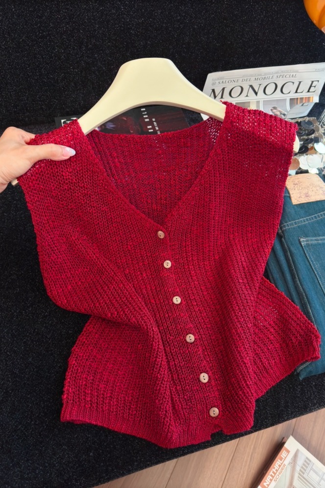 1786076060365_9ZKzYQ.jpg Classic Solid V-Neck Knit Cardigan Vest for Women Fall Sleeveless Top