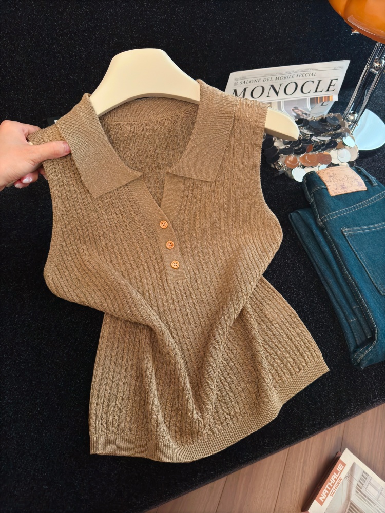 1786077625359_QSkwMU.jpg Women's Semi-Open Neck Knit Vest Sleeveless Top Fall 2026