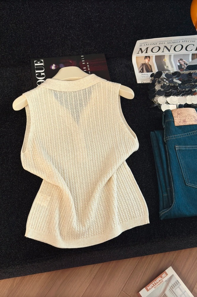 1786077707743_B8YukF.jpg Women's Semi-Open Neck Knit Vest Sleeveless Top Fall 2026