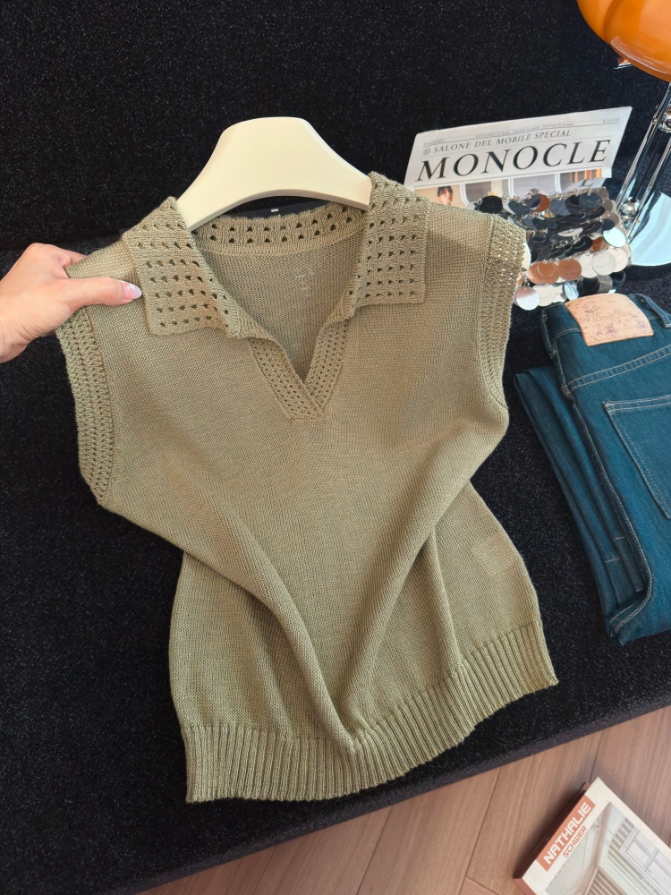 Women's Polo Neck Knit Vest Sleeveless Pullover Top