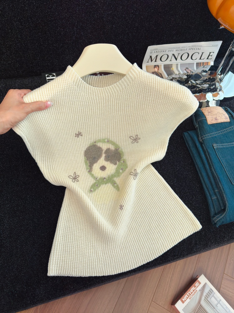 1786333445619_E5ukM8.jpg Cartoon Knit Top Women's Fall Short Sleeve Slimming Pullover