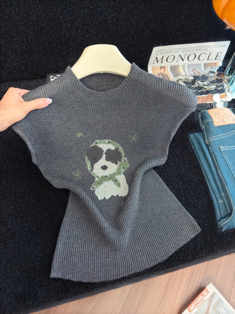 1786333453072_BHcVlM.jpg Cartoon Knit Top Women's Fall Short Sleeve Slimming Pullover
