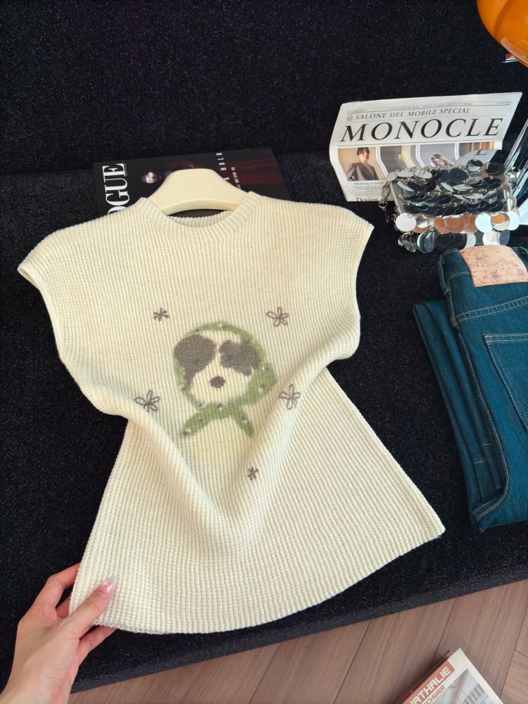 1786333465719_olmFvH.jpg Cartoon Knit Top Women's Fall Short Sleeve Slimming Pullover