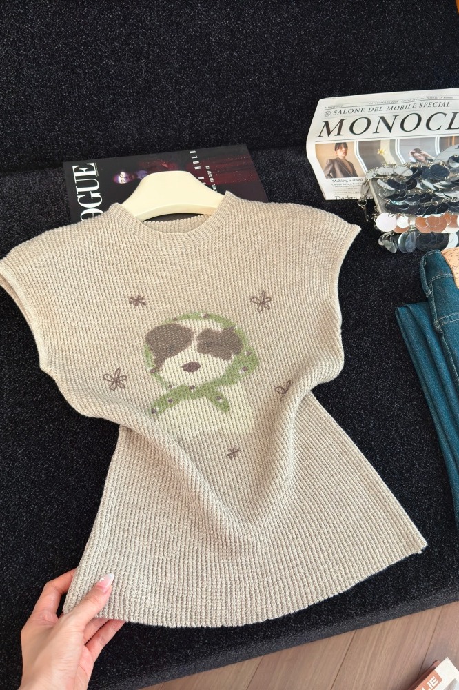 1786333568742_tvgk7w.jpg Cartoon Knit Top Women's Fall Short Sleeve Slimming Pullover