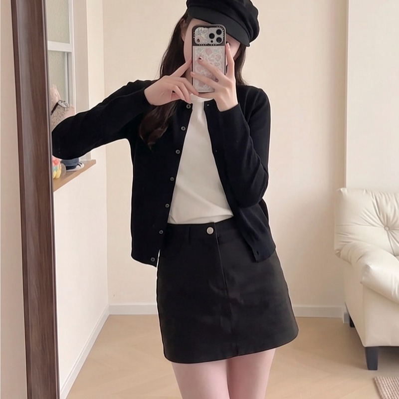 Retro Solid Suede High Waist Anti Exposure Skirt Shorts Women Fall Winter Youthful Bodycon Mini Skirt